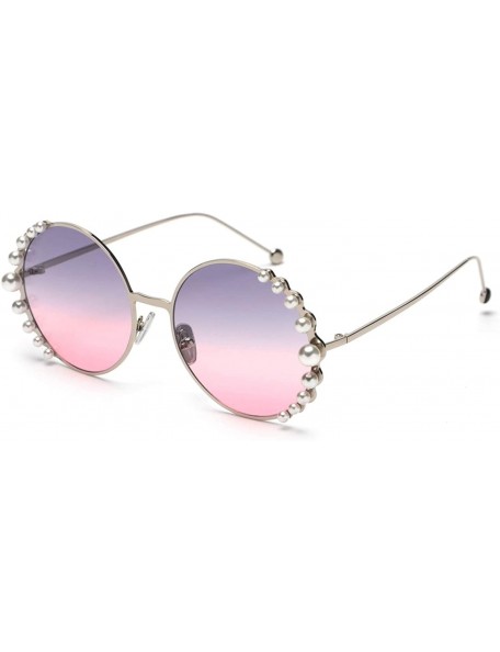 Round 2019 Pearl Sunglasses Women Alloy Fe Round Sun Glasses Female Luxury Brand Black Pink Metal Shades - 5 - CZ18W78MO4H $1...