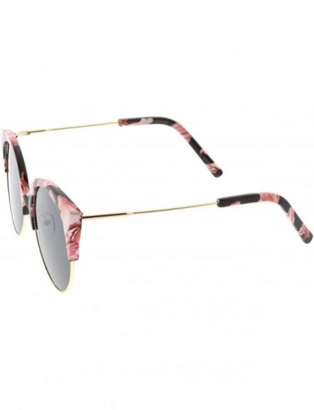 Rimless Women's Half Frame Ultra Slim Arms Round Flat Lens Cat Eye Sunglasses 53mm - Black Red Gold / Smoke - CN184RAT8WT $14.30