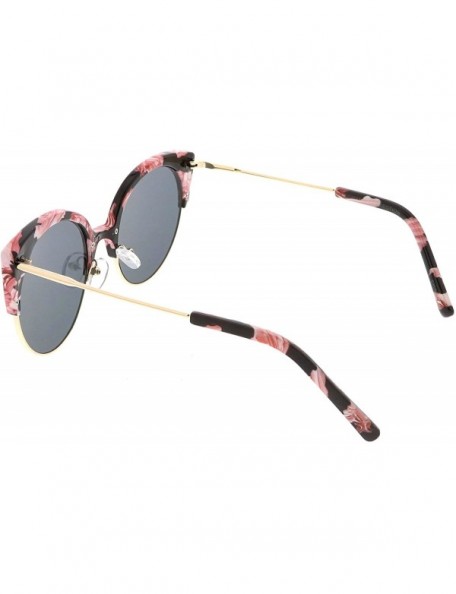 Rimless Women's Half Frame Ultra Slim Arms Round Flat Lens Cat Eye Sunglasses 53mm - Black Red Gold / Smoke - CN184RAT8WT $14.30