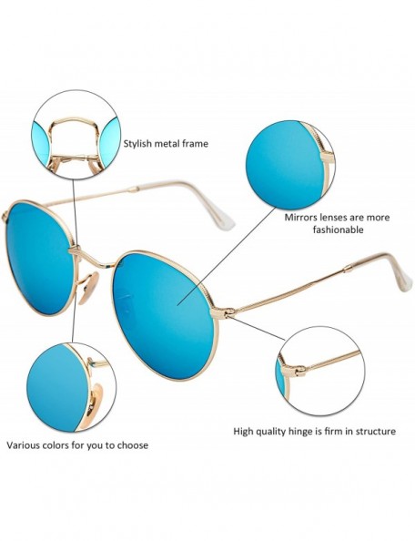 Round Designer Round Sunglasses for Women Mirrored Lens Metal Frame L3447 UV Protection - Sky Blue - C518IRDU8HO $19.90