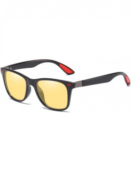 Rectangular Polarized Sunglasses Driving Photosensitive Glasses 100% UV protection - Bright Black/Yellow - CQ18SS8AGXN $14.08