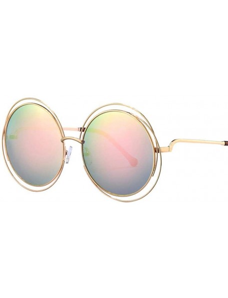 Aviator Oversized Round Sunglasses Women Brand Designer Vintage Retro Female Gold Brown - Gold Pink - CW18Y3NNWTS $8.79