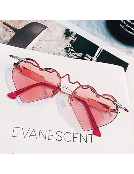 Semi-rimless Heart Shape Sunglasses Ladies Color Lense Heartbeat Designer Eyewear Stylish - Red - C018OSEI22X $14.67