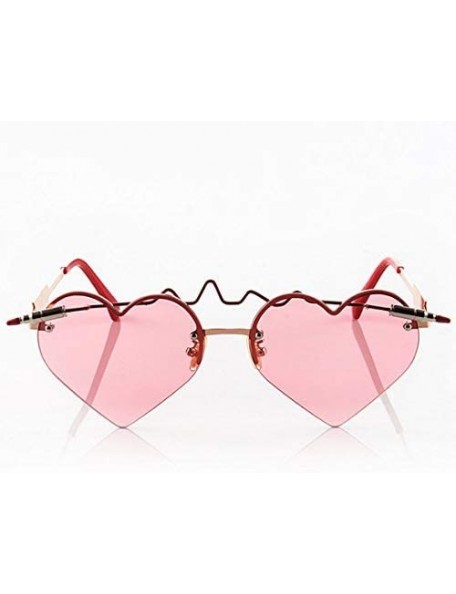 Semi-rimless Heart Shape Sunglasses Ladies Color Lense Heartbeat Designer Eyewear Stylish - Red - C018OSEI22X $14.67