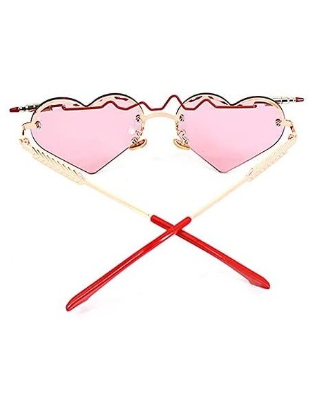 Semi-rimless Heart Shape Sunglasses Ladies Color Lense Heartbeat Designer Eyewear Stylish - Red - C018OSEI22X $14.67