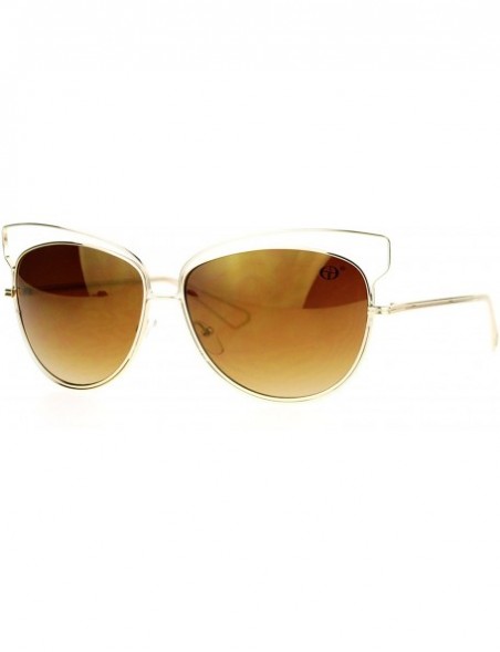 Butterfly Butterfly Cateye Sunglasses Womens Metal Wired Rim Fashion Shades - Gold (Brown Mirror) - C01884AK2XO $13.48