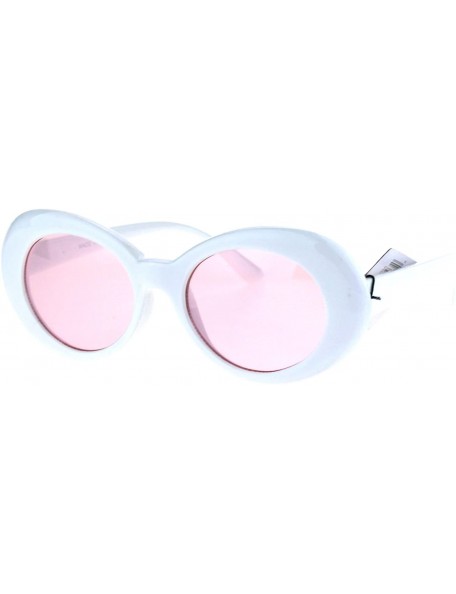 Oval Color Lens Retro Mod Oval Round Minimal White Frame Sunglasses - Pink - CT1853R4GW2 $9.92