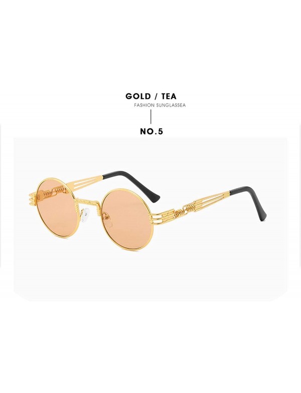 Round Metal Steampunk Sunglasses Men Women Fashion Round Glasses Vintage UV400 Eyewear Shades - Jy1902-c5 - C8199C9Z5DZ $24.76