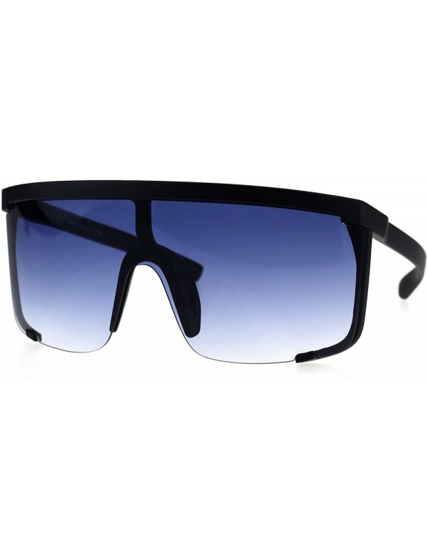 Oversized Oversize Flat Top Shield Exposed Gradient Lens Plastic Sunglasses - Black Blue - C318G8QC0C8 $13.56