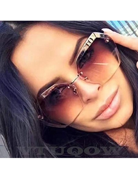 Goggle Rimless Sunglasses Women Designer Summer Oversized Vintage Shades Sun Glasses For Women Female Lady Sunglass - CT18Y6G...