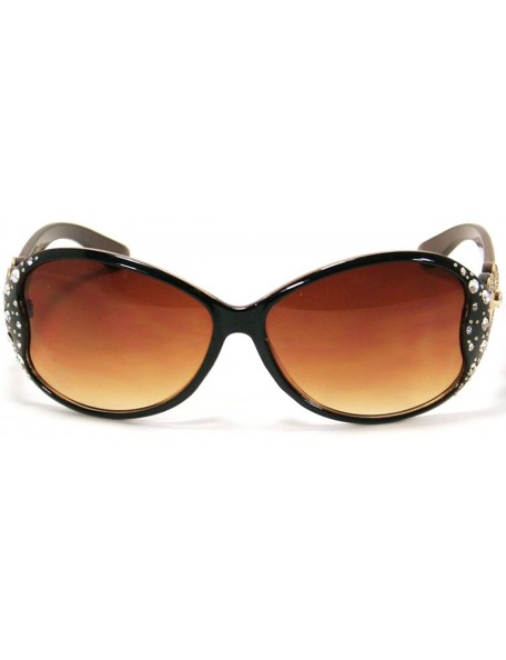 Oval Designer Inspired Rhinestones Decor Sunglasses For Women SS3065 - Brown - C511GF4M631 $8.06