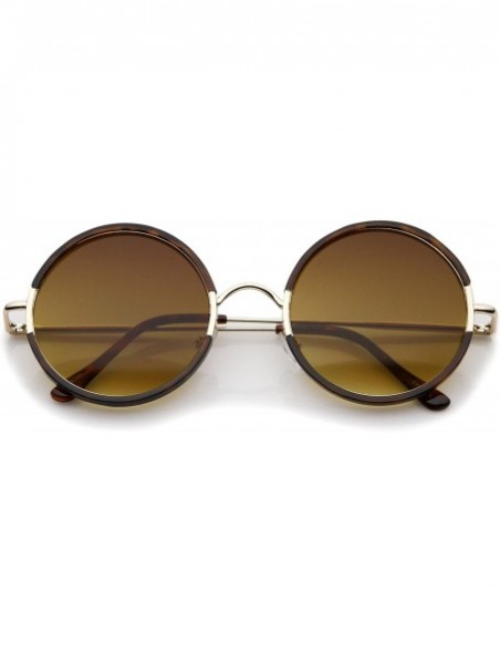 Round Mid Sized Retro Metal Nose Bridge Slim Temple Round Sunglasses 54mm - Tortoise-gold / Amber - C412MYJJFCB $14.16