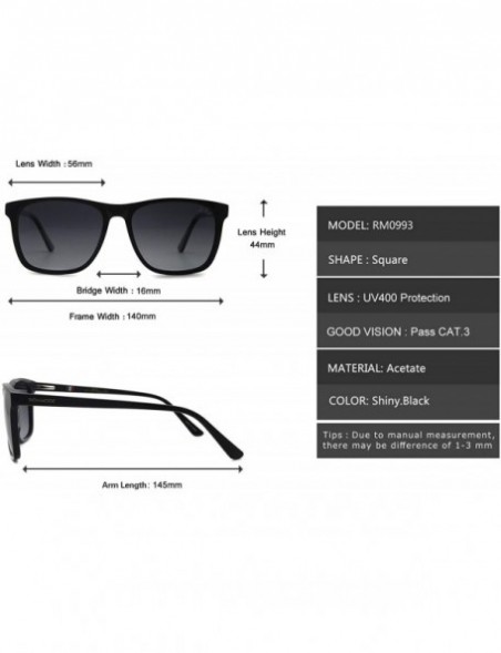 Rectangular Exquisite handicraft eyewear with UV protective polarized lens acetate sunglasses - Shiny.black - CB1966TLN52 $21.28