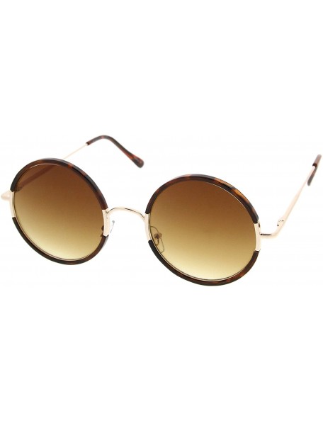 Round Mid Sized Retro Metal Nose Bridge Slim Temple Round Sunglasses 54mm - Tortoise-gold / Amber - C412MYJJFCB $14.16