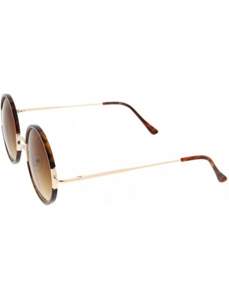 Round Mid Sized Retro Metal Nose Bridge Slim Temple Round Sunglasses 54mm - Tortoise-gold / Amber - C412MYJJFCB $14.16