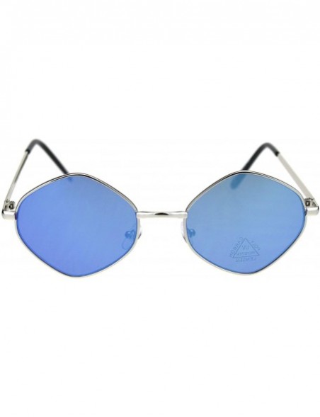 Oval Retro Hippie Diamond Reflective Color Mirror Lens Metal Rim Sunglasses - Silver Blue Mirror - CH18QX6GI28 $11.93