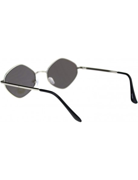 Oval Retro Hippie Diamond Reflective Color Mirror Lens Metal Rim Sunglasses - Silver Blue Mirror - CH18QX6GI28 $11.93