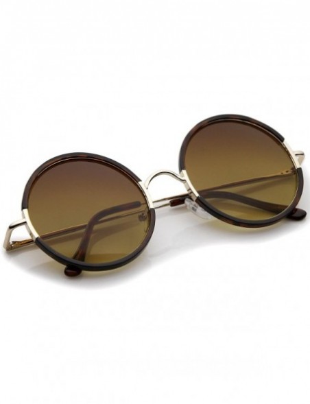 Round Mid Sized Retro Metal Nose Bridge Slim Temple Round Sunglasses 54mm - Tortoise-gold / Amber - C412MYJJFCB $14.16