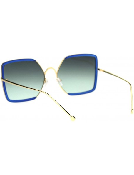 Butterfly Womens Rectangular Double Rim Squared Butterfly Chic Sunglasses - Gold Blue Green - CV18S5D4XKA $15.40