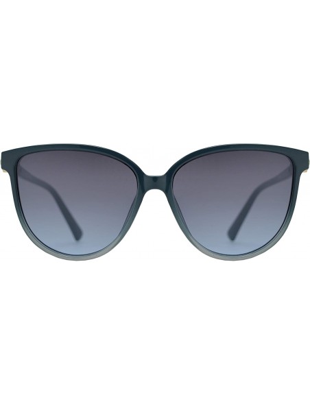 Oversized Womens Cat Eye Sunglasses with Flat Lens and Rhinestones UV Protection - Blue + Gradient Blue - CI195EITYXL $11.32