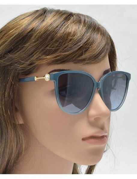 Oversized Womens Cat Eye Sunglasses with Flat Lens and Rhinestones UV Protection - Blue + Gradient Blue - CI195EITYXL $11.32