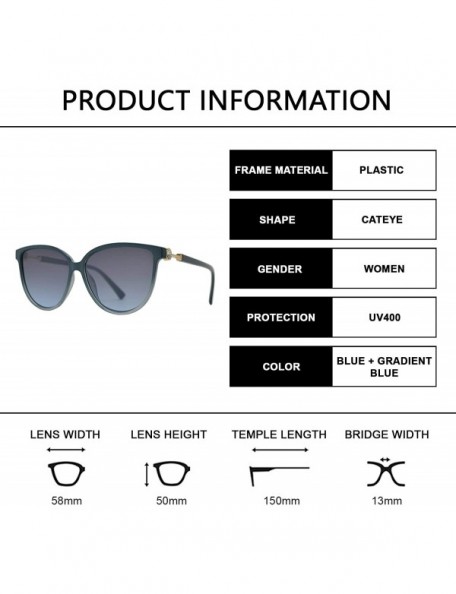 Oversized Womens Cat Eye Sunglasses with Flat Lens and Rhinestones UV Protection - Blue + Gradient Blue - CI195EITYXL $11.32