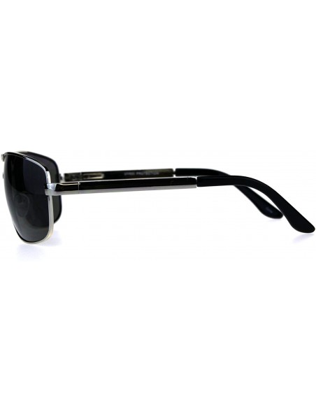 Rectangular Mens Metal Rim Narrow Rectangular Pilots Luxury Designer Sunglasses - Silver Black - CR18CMSL5LN $10.28