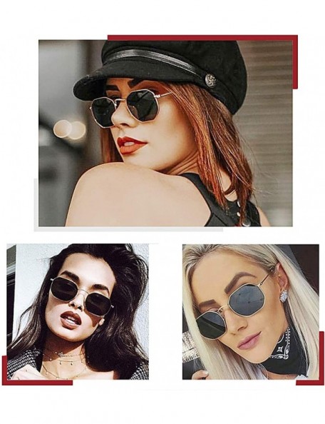 Rectangular Steampunk Polarized Sunglasses for Men Women with Metal Polygon Vintage Frame Sun Glasses 8049 - Black Lens - CN1...