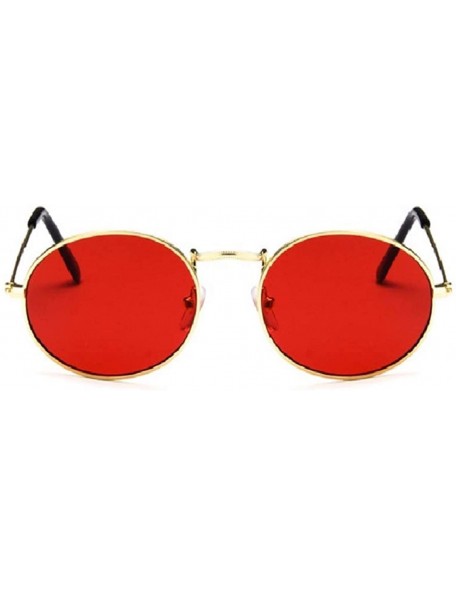 Round Oval Sunglasses Vintage Round for Men and Women Metal Frame Tiny Sun - Gold & Red - CD18R8SXRX7 $8.11