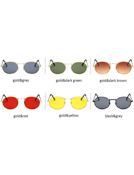 Round Oval Sunglasses Vintage Round for Men and Women Metal Frame Tiny Sun - Gold & Red - CD18R8SXRX7 $8.11