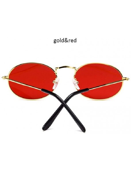 Round Oval Sunglasses Vintage Round for Men and Women Metal Frame Tiny Sun - Gold & Red - CD18R8SXRX7 $8.11