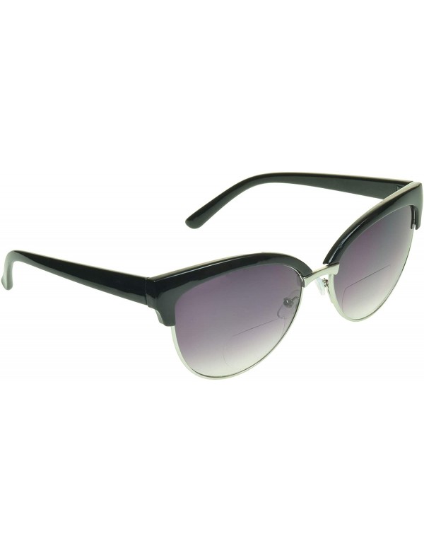 Oversized Women Bifocal Reading Sunglasses with CatEye Half Horn Rim Frame - Black Silver With Smoke Lens - CG18UGL0KD9 $13.22