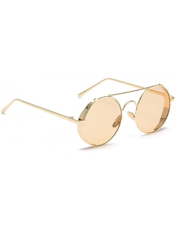 Square Fashion Glasses - Round Retro Eyewear UV400 Protection Steampunk Sunglasses - Gold Frame Yellow Lens - C2190G2RK5H $8.61