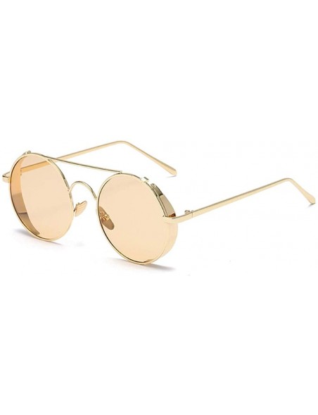 Square Fashion Glasses - Round Retro Eyewear UV400 Protection Steampunk Sunglasses - Gold Frame Yellow Lens - C2190G2RK5H $8.61