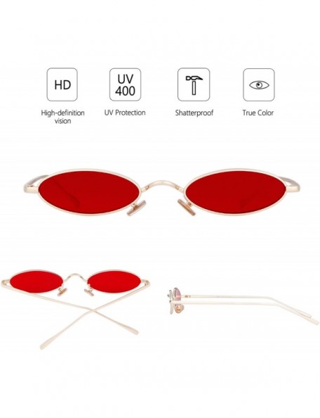 Square Vintage Retro Square Sunglasses Small Metal Frame Glasses - (Oval) Red/Gold - CP189W27058 $12.58