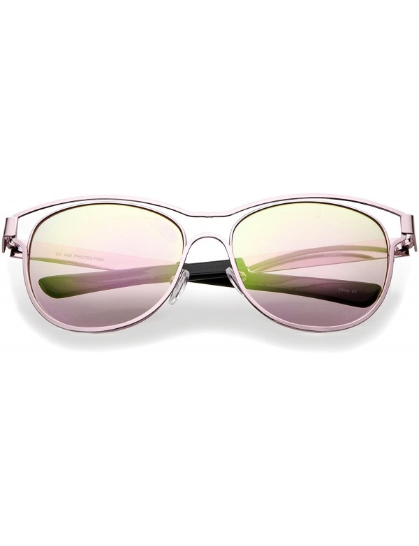 Wayfarer Modern Open Metal Frame Colored Mirror Lens Horn Rimmed Sunglasses 56mm - Pink / Pink Mirror - C612LZRTUWH $9.93