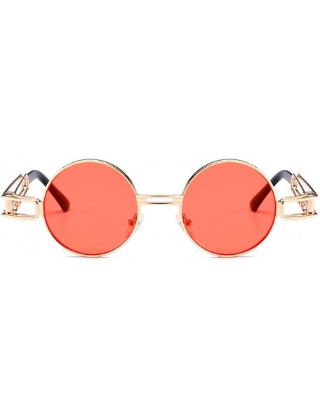 Round Small Round Sunglasses Men Gold Metal Frame Retro Vintage Sun Glasses for Women - Red - CT18DTTY9NH $13.25