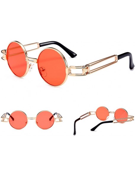 Round Small Round Sunglasses Men Gold Metal Frame Retro Vintage Sun Glasses for Women - Red - CT18DTTY9NH $13.25