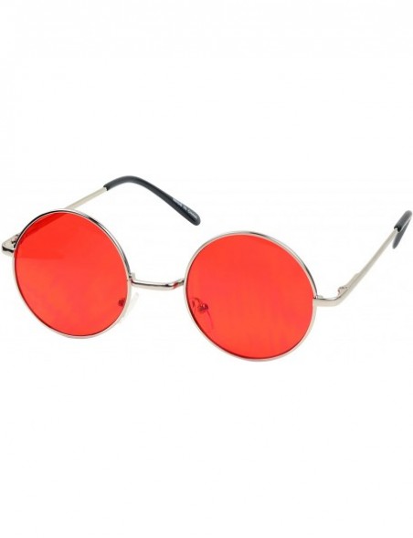 Oval Retro Round Groovy Sunglasses Colorful Circular Flat Lens Spring Hinge Nickel Frame Thin Wire Hippie Shades - CA18THXOLU...