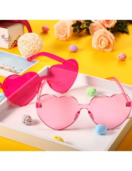 Rimless 2 Pieces Heart Shape Rimless Sunglasses Transparent Candy Color Frameless Glasses Love Eyewear - Pink - C418RC2M36Q $...