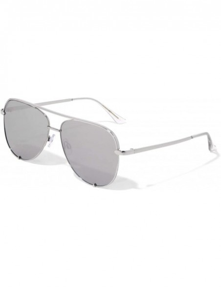 Aviator Color Mirror Bottom Triangle Bracket Rim Modern Aviator Sunglasses - Grey Silver - C0190IYC2A6 $13.49