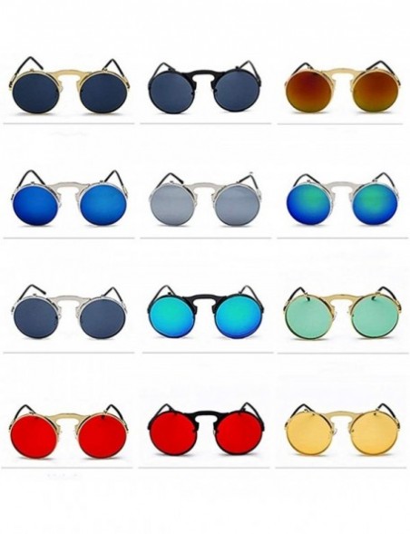 Round Vintage Round Flip Up Sunglasses for Men Women John Lennon Style Circle Sunglasses - Red Lens / Black Frame - CS192QM3T...