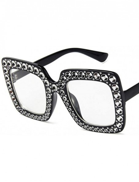 Square Women Fashion Square Frame Rhinestone Decor Sunglasses Sunglasses - Black White - C91902W0920 $14.81