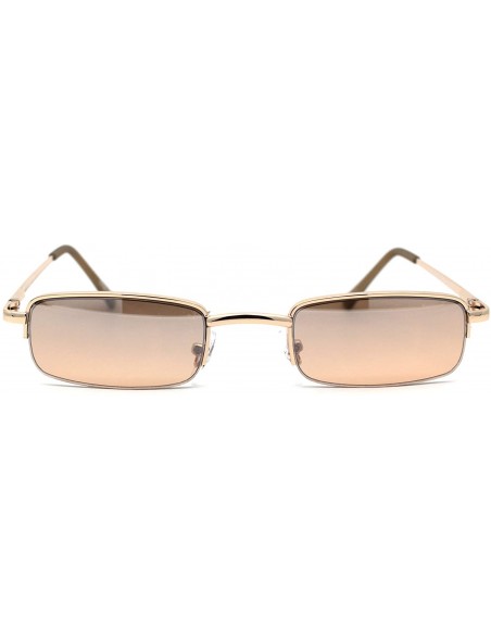 Rectangular Mens Half Metal Rim Dad Shade Small Rectangle Sunglasses - Gold Brown Mirror - C219624IO3W $14.12