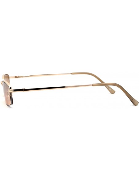 Rectangular Mens Half Metal Rim Dad Shade Small Rectangle Sunglasses - Gold Brown Mirror - C219624IO3W $14.12