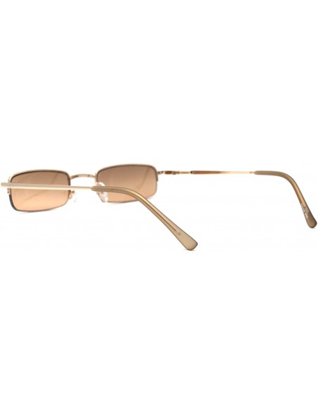 Rectangular Mens Half Metal Rim Dad Shade Small Rectangle Sunglasses - Gold Brown Mirror - C219624IO3W $14.12