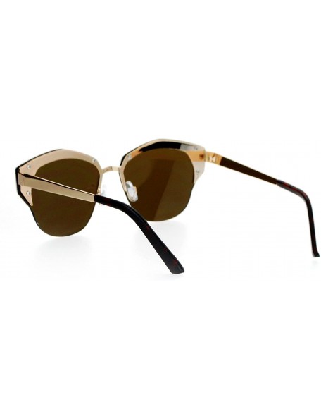 Wayfarer Mirrored Mirror Lens Retro Flat Lens Futuristic Half Horned Rim Sunglasses - All Gold - CE12DI9C5EZ $12.18