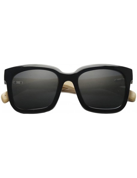 Oversized Wooden Bamboo Square Sunglasses Fashion Classic Retro Designer for Women Men - Black/Black - CC12JRYXHV5 $23.55