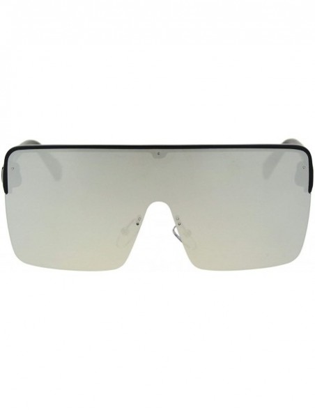 Rectangular Halfrim Oversize Square Rectangular Shield Racer Sunglasses - Matte Black Silver Mirror - CY18S4T4AES $14.31