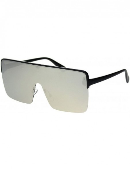 Rectangular Halfrim Oversize Square Rectangular Shield Racer Sunglasses - Matte Black Silver Mirror - CY18S4T4AES $14.31